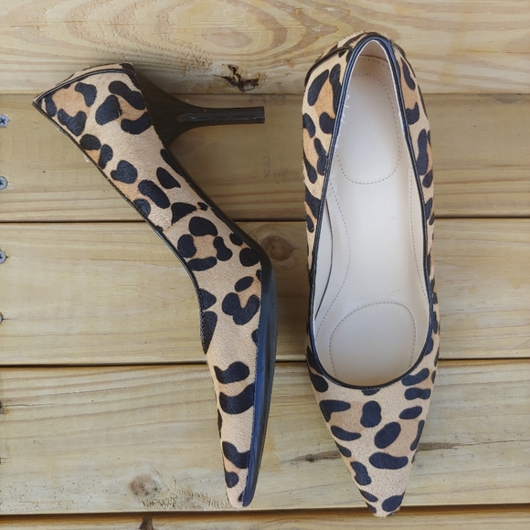 Calvin Klein Shoes - CALVIN KLEIN Dolly Leopard Calf Hair Heels 7M Tan